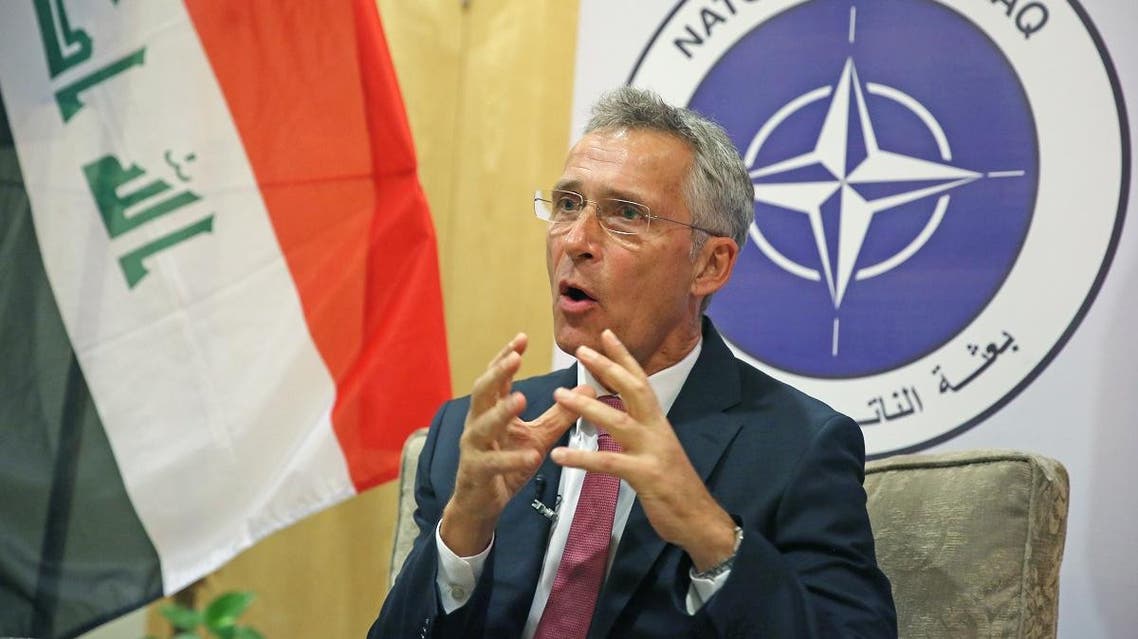 NATO Secretary General Jens Stoltenberg speaks to AFP on September 16, 2019 in the Iraqi capital Baghdad, where he made his first comments on the strikes on two major Saudi oil facilities that were claimed by Yemen's Houthis. (AFP)