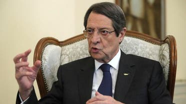 Cyprus' president Nicos Anastasiades talks during an interview with the Associated Press at the presidential palace in capital Nicosia, Cyprus, Tuesday Sept. 17, 2019. (AP)