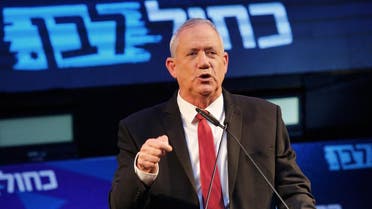 Retired Israeli General Benny Gantz, one of the leaders of the Blue and White (Kahol Lavan) political alliance, attends a campaign event in the Israeli coastal city of Tel Aviv Israel on September 15, 2019. (AFP)              