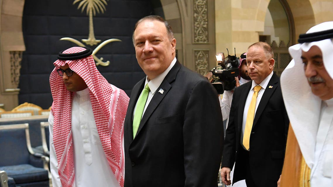 Secretary of State Mike Pompeo arrives at King Abdulaziz International Airport in Jeddah, Saudi Arabia, Wednesday, Sept. 18, 2019. (Mandel Ngan/Pool via AP)