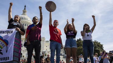 Native American youth speak in front of the US Capitol Building as part of the Global Climate Strike protests on September 20, 2019, in Washington, DC. (AFP)
