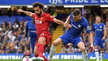 Liverpool's Egyptian midfielder Mohamed Salah (L) vies with Chelsea's Italian midfielder Jorginho (R) during the English Premier League football match between Chelsea and Liverpool at Stamford Bridge in London on September 22, 2019. (AFP)