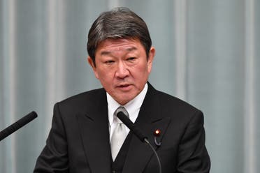 Newly appointed Japanese Foreign Minister Toshimitsu Motegi speaks during a press conference at the prime minister's official residence in Tokyo. (AFP)