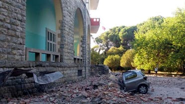 A damaged car outside the Faculty of Geology building after an earthquake in Tirana, Saturday, Sept. 21, 2019. (AP)