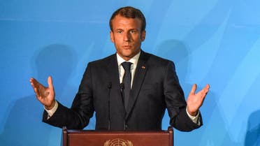  President of France Emmanuel Macron speaks at the Climate Action Summit at the United Nations on September 23, 2019 in New York City. (AFP)