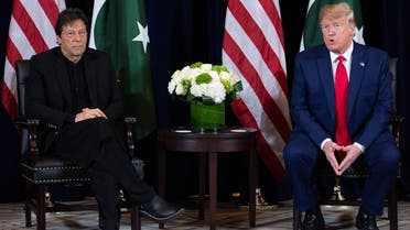 US President Donald Trump (R) and Pakistani Prime Minister Imran Khan (L) hold a meeting on the sidelines of the UN General Assembly in New York, September 23, 2019. AFP