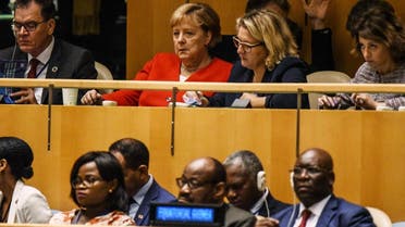 German Chancellor Angela Merkel listens to US President Donald Trump speak at the United Nations General Assembly on September 24, 2019 in New York City. (AFP)