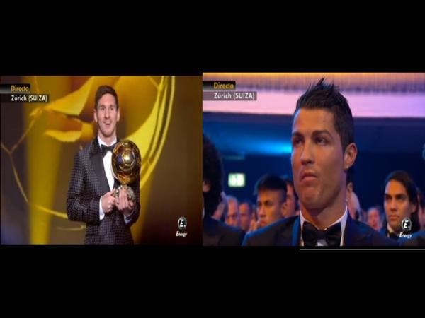 رد فعل رونالدو بعد فوز ميسي بالكرة الذهبية 2015