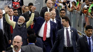 President Donald Trump and Indian Prime Minister Narendra Modi walk around NRG Stadium waving to the crowd during the “Howdy Modi: Shared Dreams, Bright Futures” event, on September 22, 2019, in Houston. (AP)