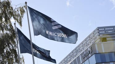 Flags with Ericsson logo are seen outside the company's headquarters in Stockholm, Sweden. (AFP)