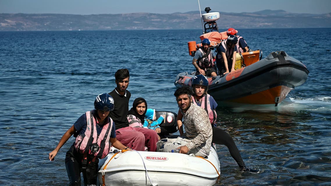 Migrants helped by rescuers arrive on the Greek island of Lesbos after crossing the Aegean Sea from Turkey, on September 16, 2019. Migration is a hot political issue in Europe, which experienced a wave of more than a million asylum-seekers in 2015, most of them from war-ravaged Syria.