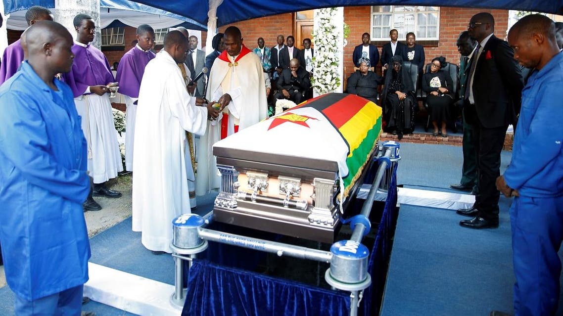 The coffin of former Zimbabwean President Robert Mugabe is seen at his burial site in Kutama, Zimbabwe. (Reuters)