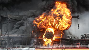 Fire from a vessel is seen at a port in Ulsan, South Korea, September 28, 2019. (Reuters)