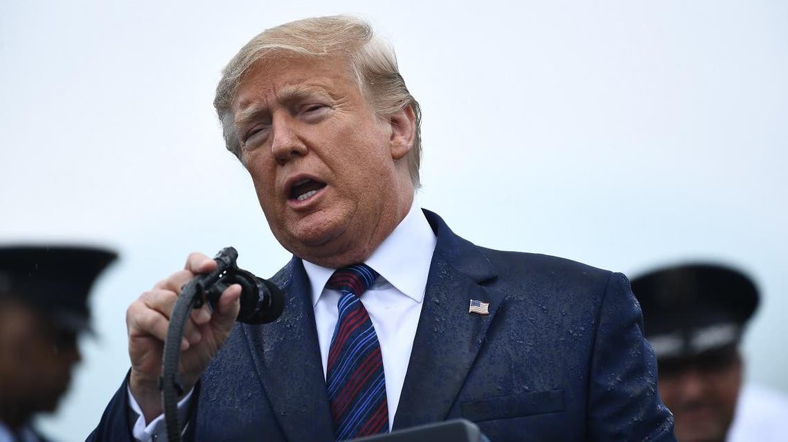 US President Donald Trump speaks during the Armed Forces Welcome Ceremony in honor of the Twentieth Chairman of the Joint Chiefs of Staff on September 30, 2019 at Summerall Field, Joint Base Myer-Henderson Hall, Virginia. (AFP)