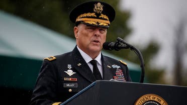 New chairman of the Joint Chiefs of Staff Gen. Mark Milley speaks during his welcome ceremony, Monday, Sept. 30, 2019, at Joint Base Myer-Henderson Hall, Virginia. (AP)