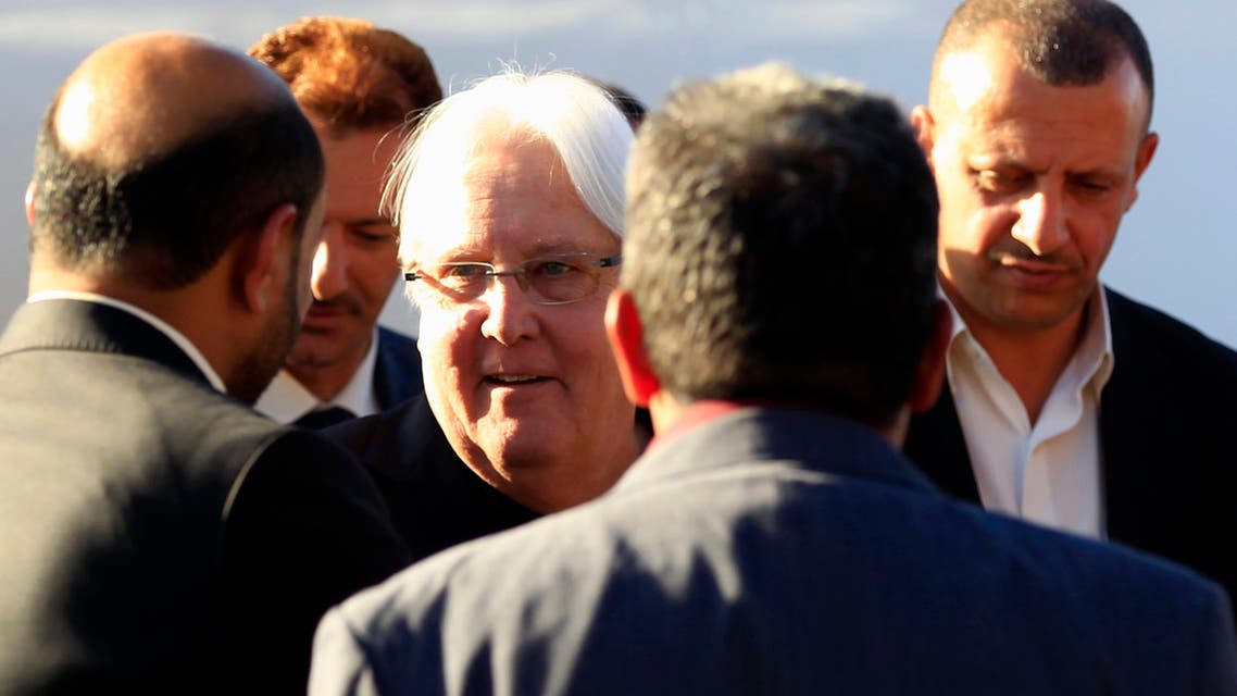 Martin Griffiths (C), the UN special envoy for Yemen, descends from his plane upon his arrival at Sanaa international airport on January 5, 2019.