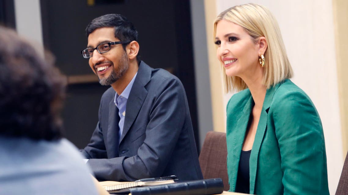 White House senior adviser Ivanka Trump (right), and Google CEO Sundar Pichai listen during a roundtable discussion at El Centro College in Dallas, on October 3, 2019. (AP)