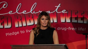 US First Lady Melania Trump addresses the Drug Enforcement Administration (DEA) Red Ribbon Week rally in support of drug prevention efforts at DEA headquarters in Arlington, Virginia, on October 7, 2019. (AFP)