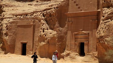 In this photograph made on Thursday, May 10, 2012, foreign tourists visit a Nabataean tombs complex in the desert archaeological site of Madain Saleh, in Al Ula city, 1043 km (648 miles) northwest of the capital Riyadh, Saudi Arabia. (AP)