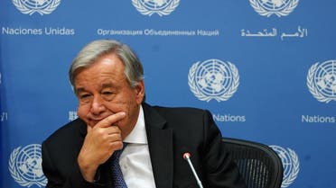Guterres speaks to the press at United Nations headquarters in the Manhattan borough of New York. (Reuters)
