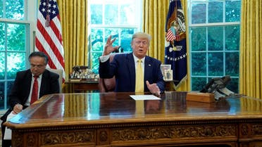 U.S. President Donald Trump speaks to the media during a meeting with China's Vice Premier Liu He in the Oval Office. (Reuters)