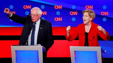US Senators Sanders and Warren speak on the first night of the second 2020 Democratic US presidential debate in Detroit, Michigan. (File photo: Reuters)