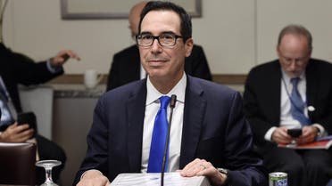 US Treasury Secretary Mnuchin looks on during a meeting between the Finance Ministers and Central Bank Governors of the G7 