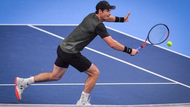 Britain's Andy Murray returns a shot during a tennis match against Uruguay's Pablo Cuevas, in the second round of the men's singles tournament at the European Open ATP Antwerp, on October 17, 2019, in Antwerp. (AFP)