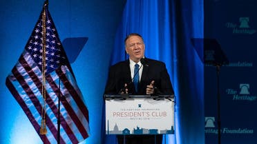 US Secretary of State Mike Pompeo addresses the Heritage Foundation's President's Club meeting in Washington, DC, on October 22, 2019. (AFP)