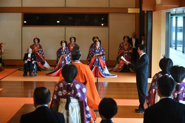 Shinzo Abe speaks during Naruhito ceremony - AFP