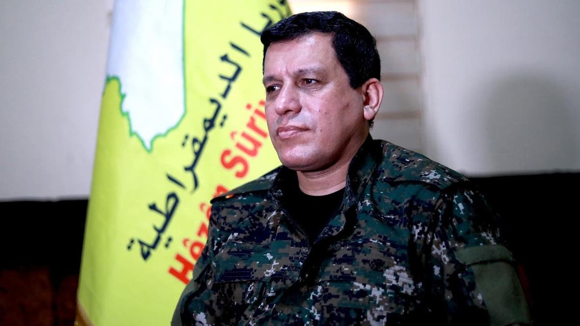 Mazloum Abdi (Kobani), commander-in-chief of the Syrian Democratic Forces (SDF), speaks with AFP during an interview in the countryside outside the northwestern Syrian city of Hasakah, in the province of the same name, on January 24, 2019. (AFP)