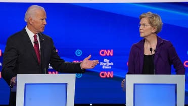 Democratic presidential candidate and former Vice President Joe Biden and Senator Elizabeth Warren speak during the fourth U.S. Democratic presidential candidates 2020 election debate in Westerville, Ohio. (Reuters)