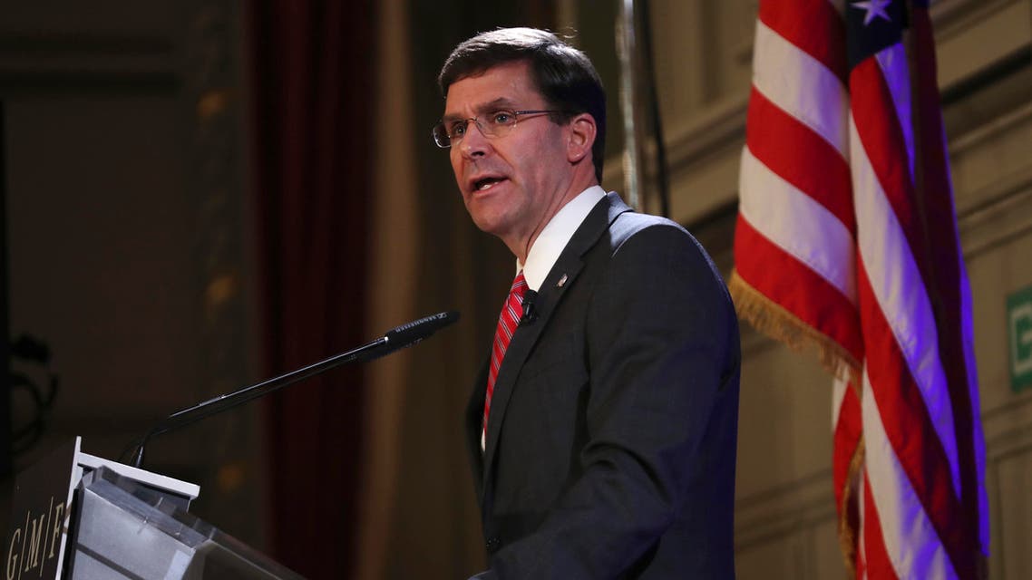 U.S. Secretary for Defense Mark Esper speaks during an event at the Concert Noble in Brussels, Thursday, Oct. 24, 2019. (AP)
