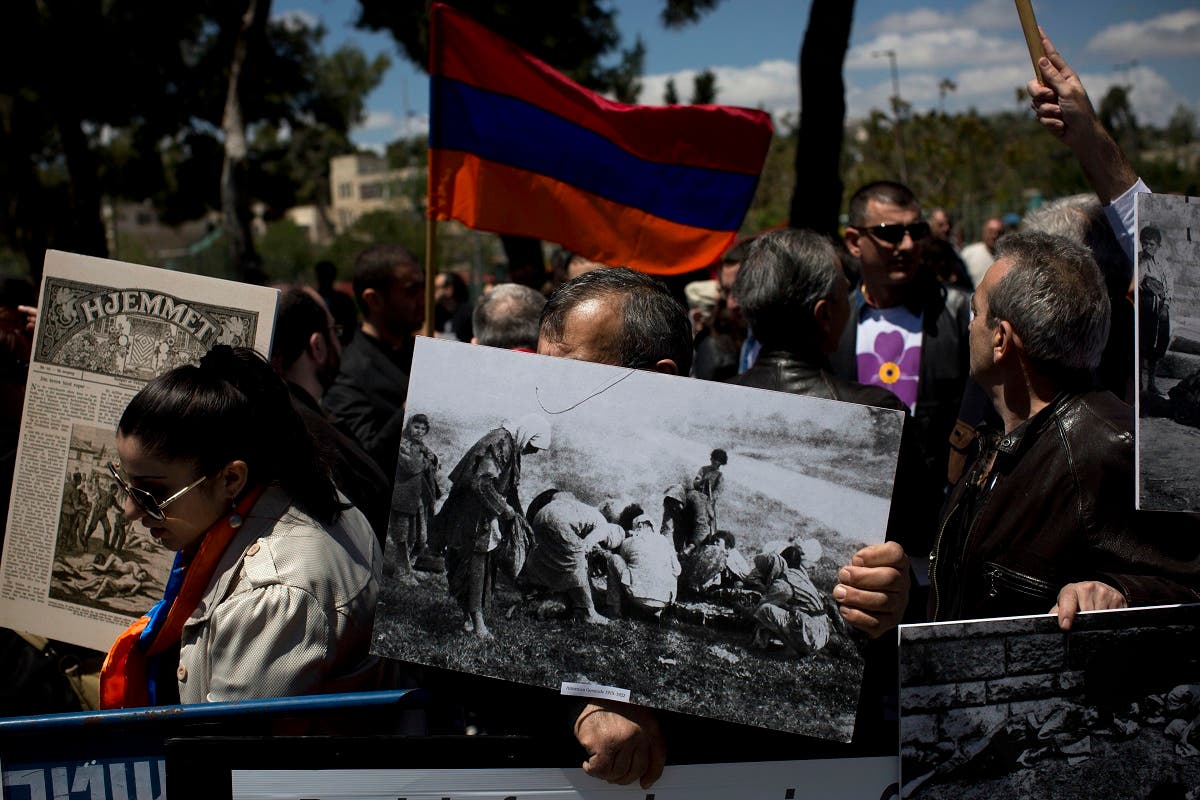 Armenians demonstrate in front of the Turkish consulate to commemorate the 100th anniversary of the 1915 Armenian genocide, in Jerusalem. (File photo: AP)