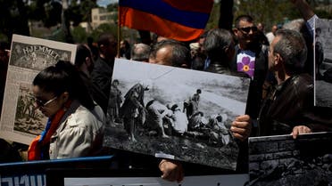 Armenians demonstrate in front of the Turkish consulate to commemorate the 100th anniversary of the 1915 Armenian genocide, in Jerusalem. (File photo: AP)
