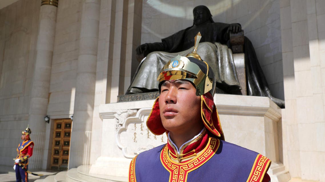 Mongolian honour guards in the capital Ulaanbaatar preparing to welcome Russia's President Vladimir Putin - Reuters