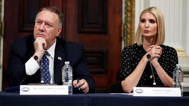 Secretary of State Mike Pompeo and Ivanka Trump listen during a meeting of the President's Interagency Task Force to Monitor and Combat Trafficking in Persons (PITF), in the Eisenhower Executive Office Building, on the White House complex, Tuesday, Oct. 29, 2019, in Washington. (AP) 