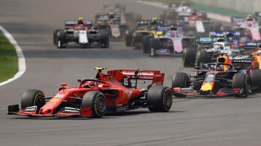 Ferrari driver Charles Leclerc, of Monaco, leads the pack during the start of the Formula One Mexico Grand Prix auto race at the Hermanos Rodriguez racetrack in Mexico City. (AP)