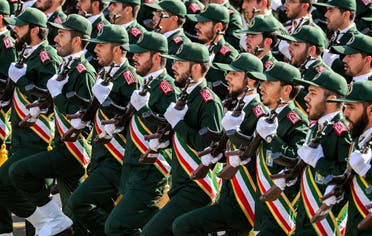 Members of Iran's Revolutionary Guards Corps (IRGC) march during an annual military parade. (AFP)