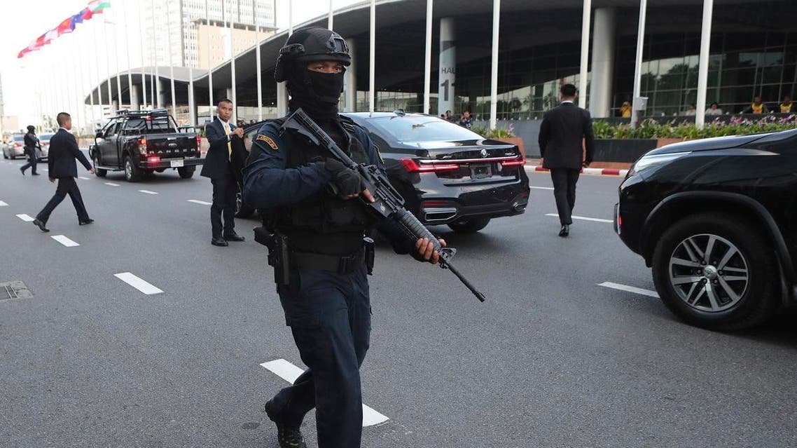 Soldiers train in anti-terrorism drills in the Nonthaburi province, Thailand on Tuesday, Oct. 29, 2019. (AP)