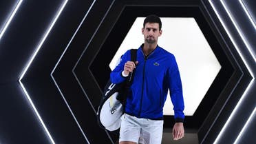 Novak Djokovic arrives ahead of his match against Grigor Dimitrov during their men’s singles semi-final tennis match at Paris Masters on November 2, 2019. (AFP)