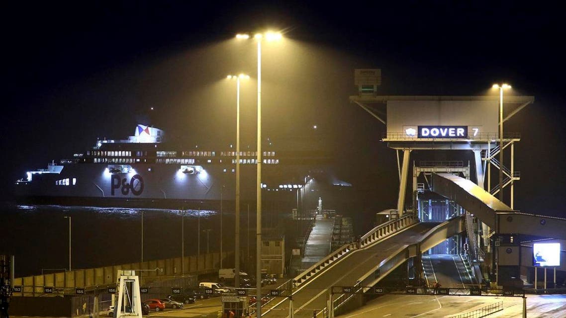 A passenger ferry arrives at the Port of Dover in Dover, southern England, early on November 1, 2019. (AP)