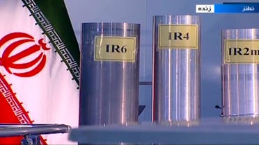 In this June 6, 2018 frame grab from the Islamic Republic Iran Broadcasting, IRIB, state-run TV, three versions of domestically-built centrifuges are shown in a live TV program from Natanz, an Iranian uranium enrichment plant, in Iran. (IRIB via AP)