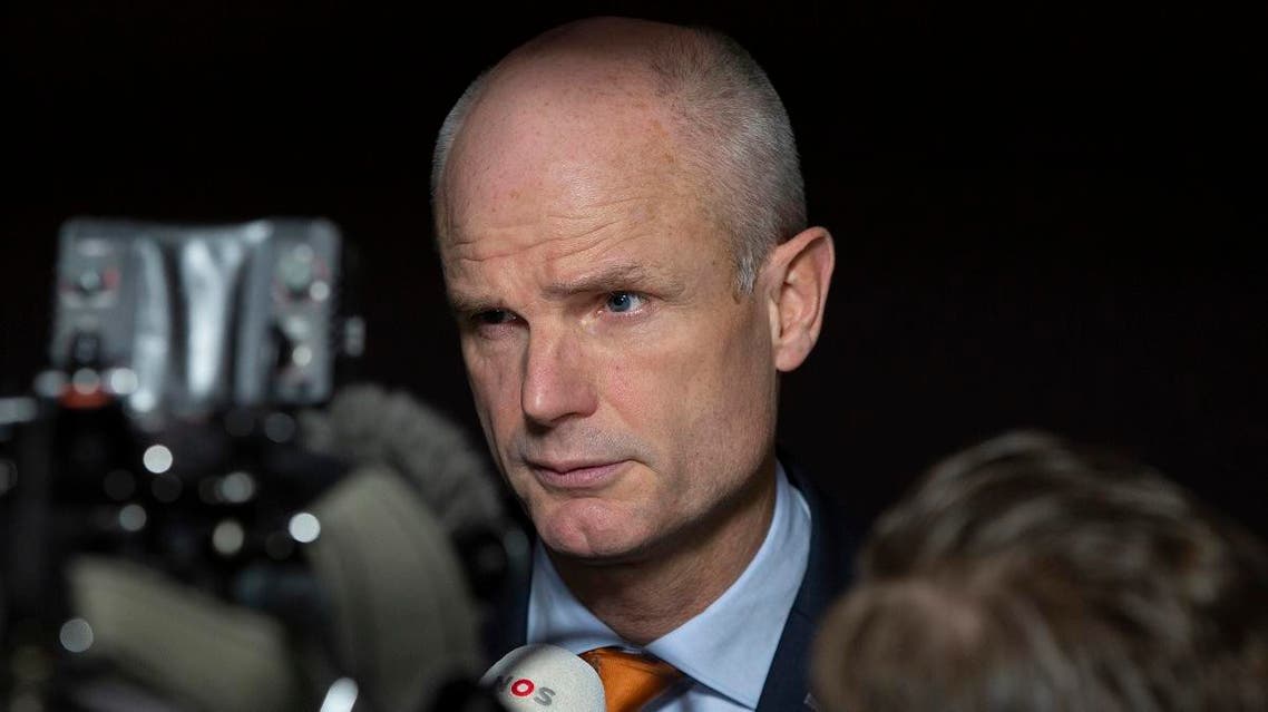 Dutch Foreign Minister Stef Blok speaks with the media as he arrives for a meeting of EU foreign ministers at the European Convention Center in Luxembourg, Monday, Oct. 14, 2019. (AP)