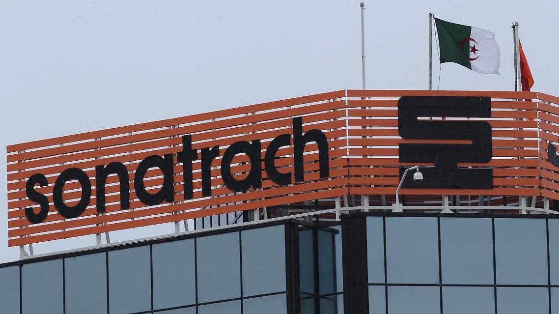 The logo of the Algerian Sonatrach group is pictured in Algiers. (AP)
