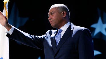 Massachusetts Gov. Deval Patrick waves after speaking at the state Democratic Convention in Lowell, Mass., Saturday, July 13, 2013. (AP)