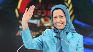Maryam Rajavi, the leader of the National Council of Resistance of Iran, waves to the audience as she addresses thousands of exiled Iranians in Villepinte, north of Paris, Friday June 27, 2014. (AP)