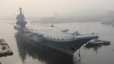 In this file photo taken on May 13, 2018, China's first domestically manufactured aircraft carrier, known only as "Type 001A", leaves port in the northeastern city of Dalian. (AFP)
