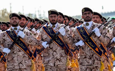 Members of Iran's Revolutionary Guards Corps (IRGC) march during the annual military parade in Tehran on September 22, 2018. (AFP)