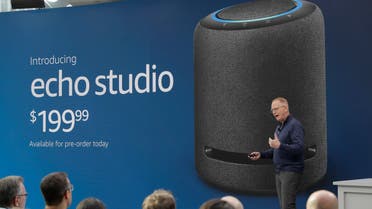 Dave Limp, senior vice president for Amazon devices & services, talks about the new Amazon Echo Studio speaker, on September 25, 2019, at an event in Seattle. (AP)